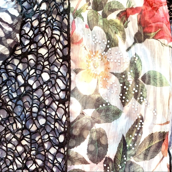 ALBERTO MAKALI Vintage Sheer, Floral, Printed, Beaded, Crochet Duster - Picture 2 of 7